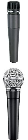 Shure SM57 Cardioid Dynamic Instrument Microphone with Pneumatic Shock Mount, A25D Mic Clip & SM58-LC Cardioid Dynamic Vocal Microphone with Pneumatic Shock Mount, Spherical Mesh Grille
