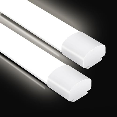 2er LED Feuchtraumleuchte 60CM, Deckenleuchte LED Röhre 20W 2200LM, IP65 Kellerleuchte, Wasserfest Feuchtraumlampe Wannenleuchte für Keller Werkstatt Garage Küche Bad Büro, Neutralweiß 4000K