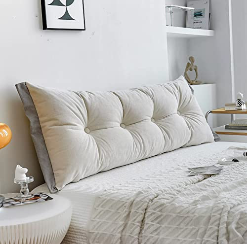 BOMATY Cojín grande para respaldo de lectura, almohada de lectura y TV, almohada de apoyo para la espalda, almohada de apoyo para cabecera con funda de bolsillo para cama, sofá, silla