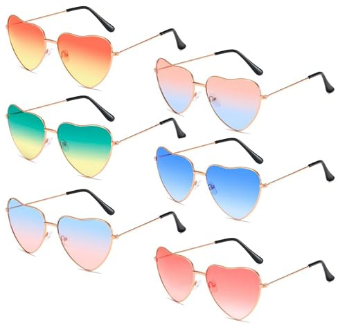Aurasky 6 Paar Herz Party Brillen, Retro Party Sonnenbrille, Party Brille Bunt, Hippie Gläser Brille für Party Foto Requisiten Fasching Halloween Geburtstagsfeier