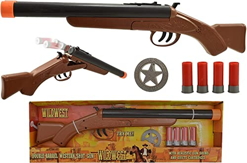 Unibos Heavy Duty Wild West Toy Double Barrel Western Shotgun Playset | Lights & Sound | Cowboy Fancy Dress | Kids Fancy Dress Toy Game| Toy Kids Fun Shooting Bullets Blaster