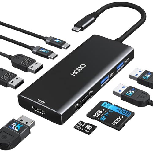 USB C Hub für MacBook, Mac Adapter Multiport 9 in 1 mit 4K 60Hz HDMI, 100W PD, SD TF Kartensteckplatz, 4USB und USBC Datenport, Type-C Dongle für iPad, Lenovo, Surface, HP