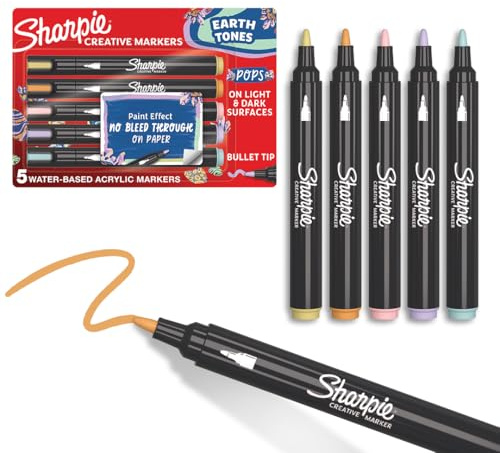 SHARPIE Creative Markers, Earth Tones, Water-Based Acrylic Markers, Bullet Tip, Assorted Colors, 5 Count