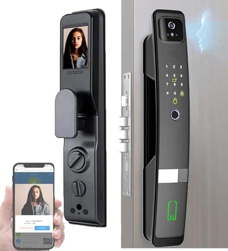 3D Face Recognition Smart Door Lock, Keyless Entry Door Lock with Video Doorbell Camera, WiFi Digital Face ID Fingerprint Smart Mortise Lock for Home Entry Doors