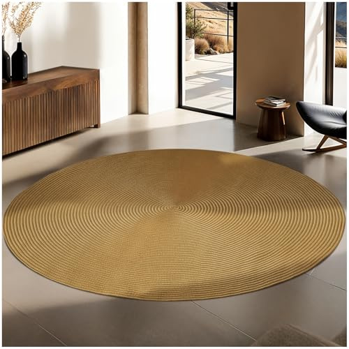 tectake® Woven Rug in Jute Look & Cosy Boho Style, Weather-Resistant Round Rug for Indoor & Outdoor Use, Non-Stretch & Allergy-Friendly Carpet, Ideal as Living Room, Hallway & Bedroom Rug - Ø 160 cm