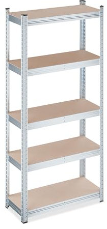 Relaxdays Schwerlastregal, HxBxT: 150 x 70 x 30 cm, 750 kg, verzinkter Stahl, Lagerregal Keller & Garage, Natur/Silber