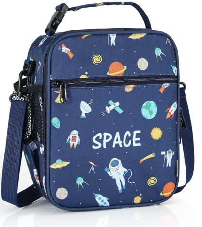 hombrima Kids Insulated Lunch Box Bag, Thermal Picnic Cool Bags with Adjustable Strap for Adults Children Women Men Boys Girls School Work (Blue-Astronaut)