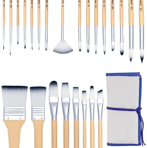 Pinceles Pintura Acrilica Profesionales, Set 24 Piezas Artista Nylon Premium, Suministros de Arte para Artistas y Principiantes, para Acrílica, Acuarela, Gouache, Óleo, con Bolsa de Almacenamiento