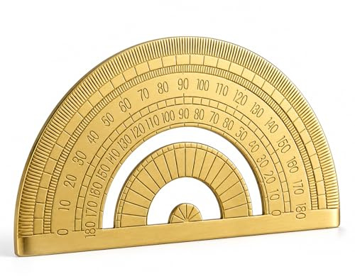 Brass Protractor 180 Degree, Vintage Gold Semi-Circle Angle Finder - Durable Metal Measuring Tool for Geometry, Maths, Technical Drawing, Ideal Gift for Students Engineers Architects