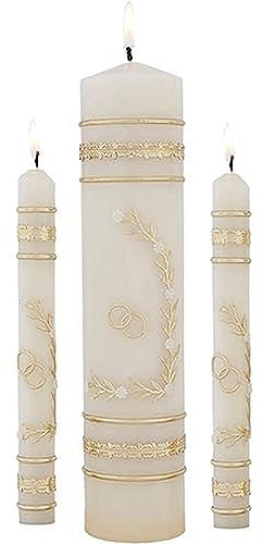 CB Church Supply Hand Crafted Wedding Candle Set by Will & Baumer, Set of 3, Flowers & Rings
