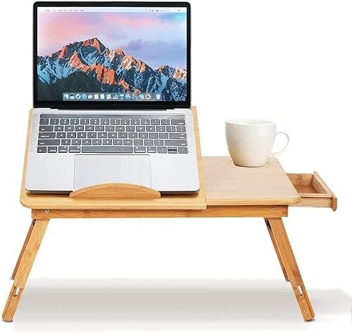 GOTOTOP justerbar höjd bärbar vikbar bärbar dator anteckningsbok, brickbord, sängbord med låda, fantastisk