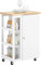 SoBuy Carrito Cocina con Ruedas y estantería Lateral Mueble Auxiliar Blanco con Armario de una Puerta Carro Organizador de Cocina para almacenaje y preparación de Alimentos, 60x92x45cm FKW75-WN