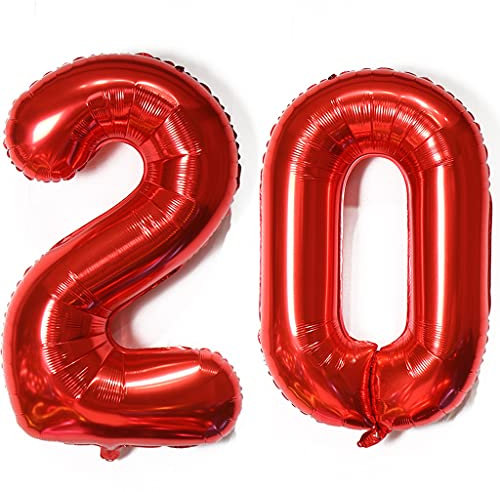 Palloncini numero 20, palloncino numero 20 rosso palloncini 20 compleanno donna deco palloncino foil 20 numero palloncini 20 rosso XXXL 40 pallone gonfiabile gigante ad elio 20 anni compleanno