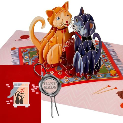 Liebessa 3D Pop-Up Katzen-Grußkarte – Exklusive, handgemachte Romantik mit schmusenden Katzen für Liebeserklärungen, Valentinstag, Geburtstag, Jahrestag & Verlobung