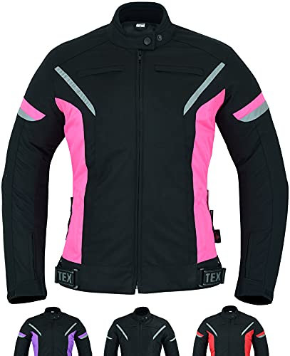 Damen motorradjacke mit protektoren für Sommer oder Winter - Textil wasserdicht motorroller motorrad bikerin mantel mit CE schutz rüstung (EN 1621-1) - Schwarz Rosa - XXL