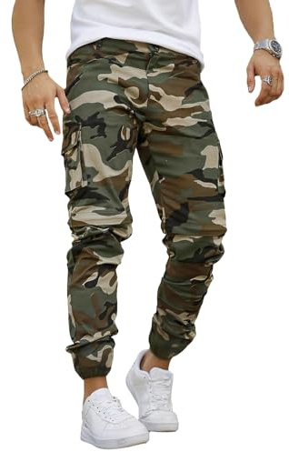 GINGTTO Mens Camo Pants Cargo Slim Fit Stretch Camouflage Pants for Men Skinny Elastic Waist Heavy Weight 36