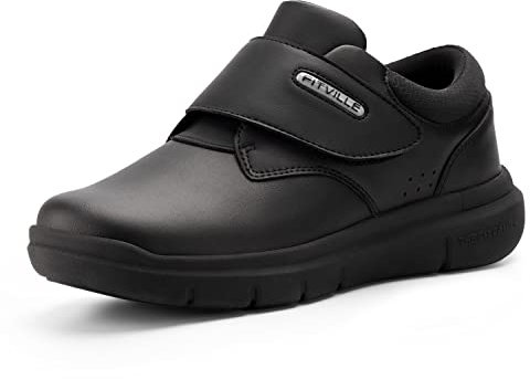 FitVille Chaussures pour Hommes en Cuir Sneaker Décontractées pour Pieds Larges Basket Scratch Réglable Noir 44.5 EU X-Large