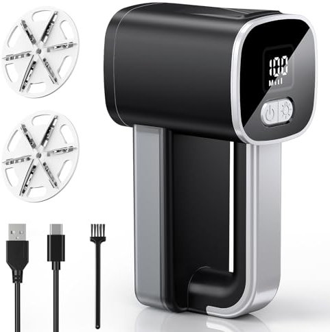 Fusselrasierer Elektrisch, Fusselentferner mit 3 Einstellbaren Leistungsstufen, 6-Klingen-Kopf, Type-C Aufladbar Entfussler für Verschiedene Stoffe, LED-Anzeige und Lampe, Haarballen-Speicherbehälter
