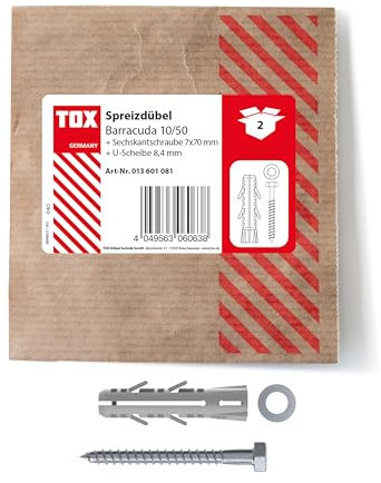 TOX Taco de expansión Barracuda 10x50 mm + tornillo, taco con valores de sujeción muy elevados para piedra maciza y hormigón, 2 piezas en embalaje de papel resellable y ecológico, 013601081