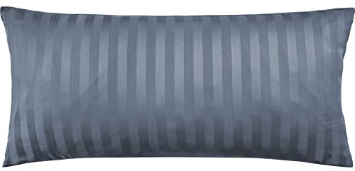 Pure Label Mako Satin Damast Streifen Kopfkissenbezug 40x80 cm aus 100% Baumwolle in dunkelblau| Traumhaft weicher Kissenbezug passend zu unseren Bettwäsche Sets