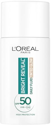 L’Oréal Paris Bright Reveal UV Fluid Tinted Glow - Pearl - SPF 50+ for Face, 3% Niacinamide and UVB + UVA Protection, Protects, Prevents and Corrects Dark Spots, Sunspots and Age Spots, 50ml