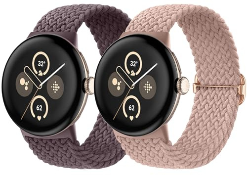 Maledan 2 stycken flätat armband kompatibelt med Google Pixel Watch-armband, elastisk nylon sport loop band för Google Pixel Watch Google Pixel Watch 4/3 45 mm 41 mm/2/1 för kvinnor och män