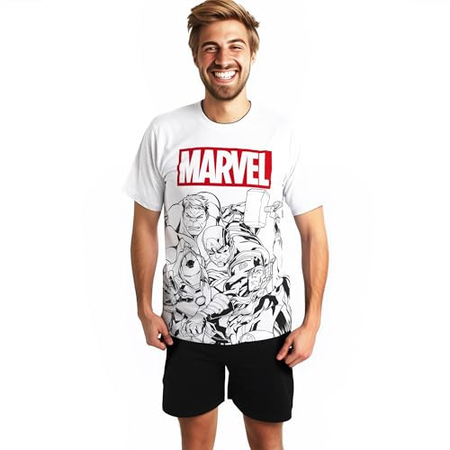 United Labels Marvel Schlafanzug für Herren kurz, Grau Schwarz, M, Pyjama Set aus Baumwolle, Männer Schlafanzug
