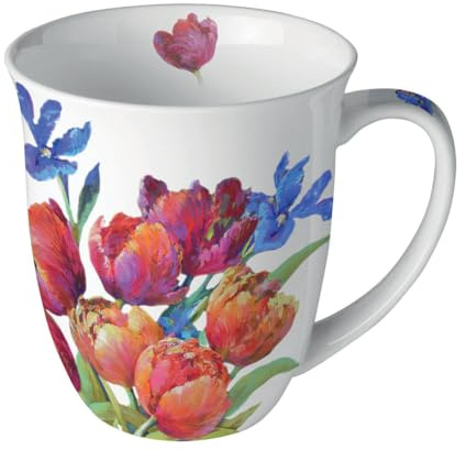 Ambiente tekopp kaffekopp mugg mugg 0,4 l blommor tulpaner vår sommar fint ben Kina porslin serie tulips of joy
