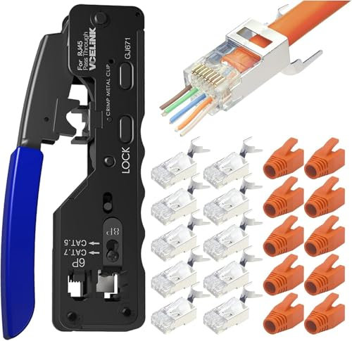 Glitfix Lot de pinces à sertir RJ45, outil de sertissage GJ671BL compatible avec les ports téléphoniques modulaires 8P8C Ethernet et 6P6C et 6P4C