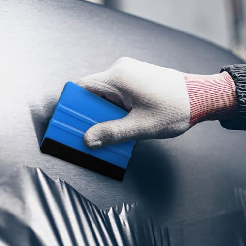Paquete de 2 rasquetas de borde de fieltro azul para envoltura de vinilo de coche, tinte de ventana y papel tapiz de despegar y pegar, removedor de burbujas profesional con plástico ABS resistente a