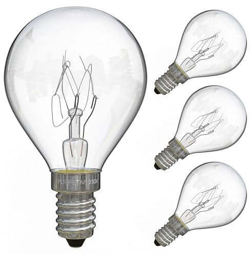 POPPSTAR lampadine per forno E14, G45, 25W resistenti al calore 300 gradi (2400K bianco caldo, 180lm, 4 pezzi)