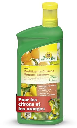 Neudorff Azet Engrais Agrumes – Engrais liquide 100% vegan qui favorise la floraison, la nouaison et la taille des fruits des citronniers, 1 litre