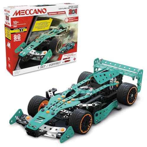 BANDAI - Meccano Racing Car 2-in-1 - Construction Set 2 Models Formula 1-353 Parts, Tools, Instructions - Activity Kit Assembly F1 Cars/Supercar - Toy from 10 Years - APM20108