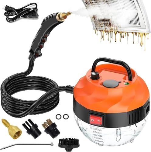 Teodute Steam Cleaner, 2500W Handheld Steam Cleaner for Home, 10FT Cords & 6-Gears Adjustable, Portable Steamer Cleaning Machine for Car Upholstery, Window, Kitchen, Tile, Floor