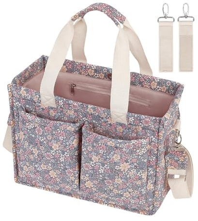 Genérico Organizador de portátil, patrón floral clásico, bolsa de mano ligera, material de fieltro de algodón suave, ideal para toallitas, accesorios de juguetes, bolsa de pañales de viaje, al