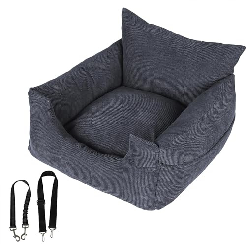 Skylos Pet Car Booster Seat & Portable Dog Bed with Removable Machine-Washable Cover, Adjustable Safety Belt, 2 Side Pockets Dusty blue 55cm x 55cm x 30cm