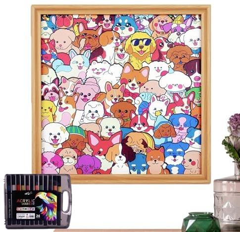 Puzzle en Bois À Colorier Soi-Même,Cadre Photo Chien À Colorier | Puzzles Animaux Déco Maison,pour Amateurs d'animaux Collectionneurs Garçons Réunions Familiales Soirée Jeux Vacances Anniversaire