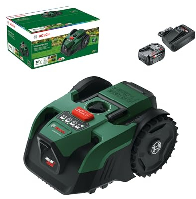 Bosch Cordless Robot Lawn Mower VISIMOW18V-200 (for Lawns up to 200 m², Cutting Width: 18 cm, Height of Cut: 20-60 mm, incl Battery and Charger)