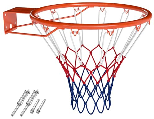 COSTWAY Ø 45 cm Basketkorg Standard, Mini Basketkorg för Väggmontering, Väderbeständig Basketring med Nät, Inomhus och Utomhus, För Barn och Vuxna, Orange