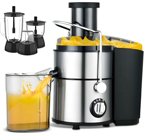 4-i-1 Elektrisk Juicepress Och Mixerkombination, Centrifugaljuicer Med 65 Mm Bred Ränna, 2 Hastigheter För Frukt, Grönsaker Och Citrusfrukter, Lättstädad Juicepress För Hemmakök