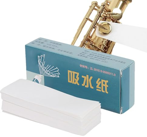 Papel absorbente de flauta - 100 hojas | Almohadillas absorbentes de agua portátiles | Limpiador de instrumentos de viento de madera | Parches de papel para saxofón, flauta, clarinete, mantenimiento y