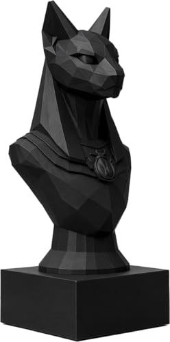 Estatua Bastet Decorativa 25 cm – Busto Diosa Egipcia Gato Negro Low Poly – Escultura Moderna Estilo Geométrico – Decoración Hogar Elegante y Mística – Figura Egipto Antiguo Coleccionable