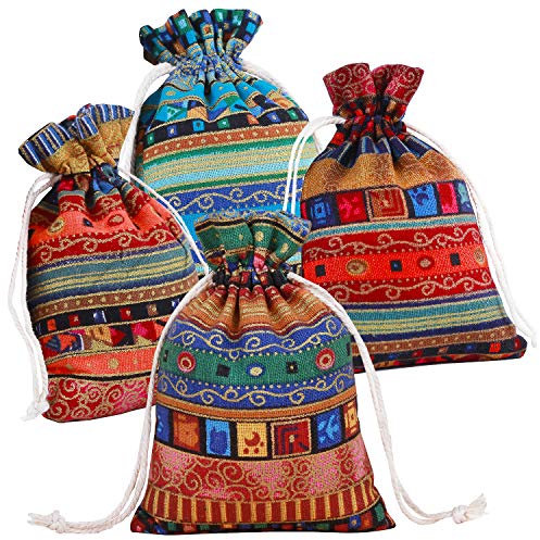 12pz Stile etnico Sacchetto regalo 13x18cm con coulisse cotone riutilizzabile Sacchett, Pinowu Sacchetti per monete gioielli Biodegradabile Sacchetti bustine per Candy Festa di matrimonio