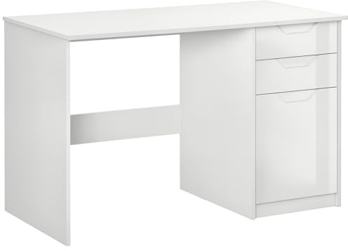 HOMCOM Computer Desk with Drawers, High Gloss Home Office Desk with Storage Cabinet, Study Workstation, 120 x 60cm, White