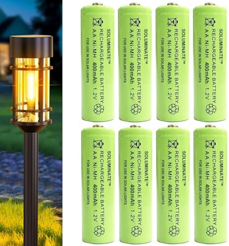 Soluminate AA Solar Light Batteries (400mAh) 1.2V Rechargeable Ni-MH for outdoor solar lights (8-Pack)