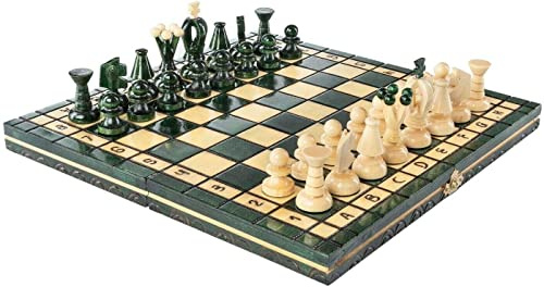 Tienda de ajedrez y juegos Muba - Hermoso juego de ajedrez de madera con tablero de madera y piezas de ajedrez hechas a mano. Producto de idea de regalo, 32 cm, verde
