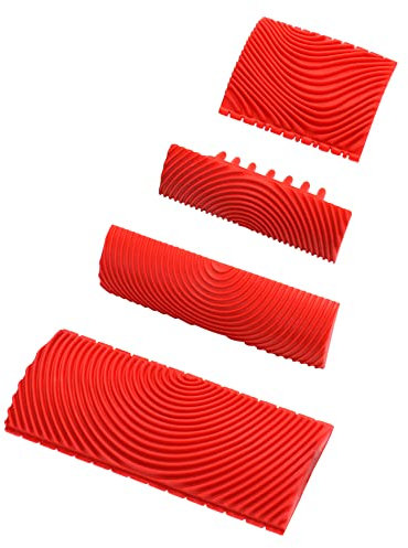QWORK® 4 Stück Holzmaserung Werkzeug, Gummi Malwerkzeug für Wanddekoration (Rot, 7.4/8.7/13/15 cm)