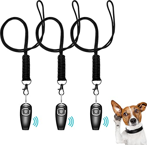 Sifflet pour Chien, 3Pcs Clicker Chien Dressage, Sifflet Chien Rappel avec Dragonne Élastique, 2 en 1 Sifflet Idéal pour Le Dressage des Chiens