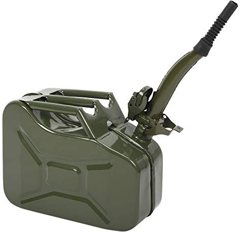 LEADZM 5/10 Liter Benzinkanister Kraftstoffkanister Metall Stahlblech Kraftstoff Kanister mit Ausgießer flexibel, Grün (10 L)