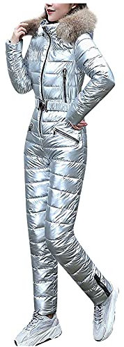 Combinaison de ski une pièce élégante à paillettes pour femme - Combinaison de ski à capuche - Longue avec capuche - Hiver - Chaud - Neige - Combinaison de ski pour l'extérieur - Sports de plein air -